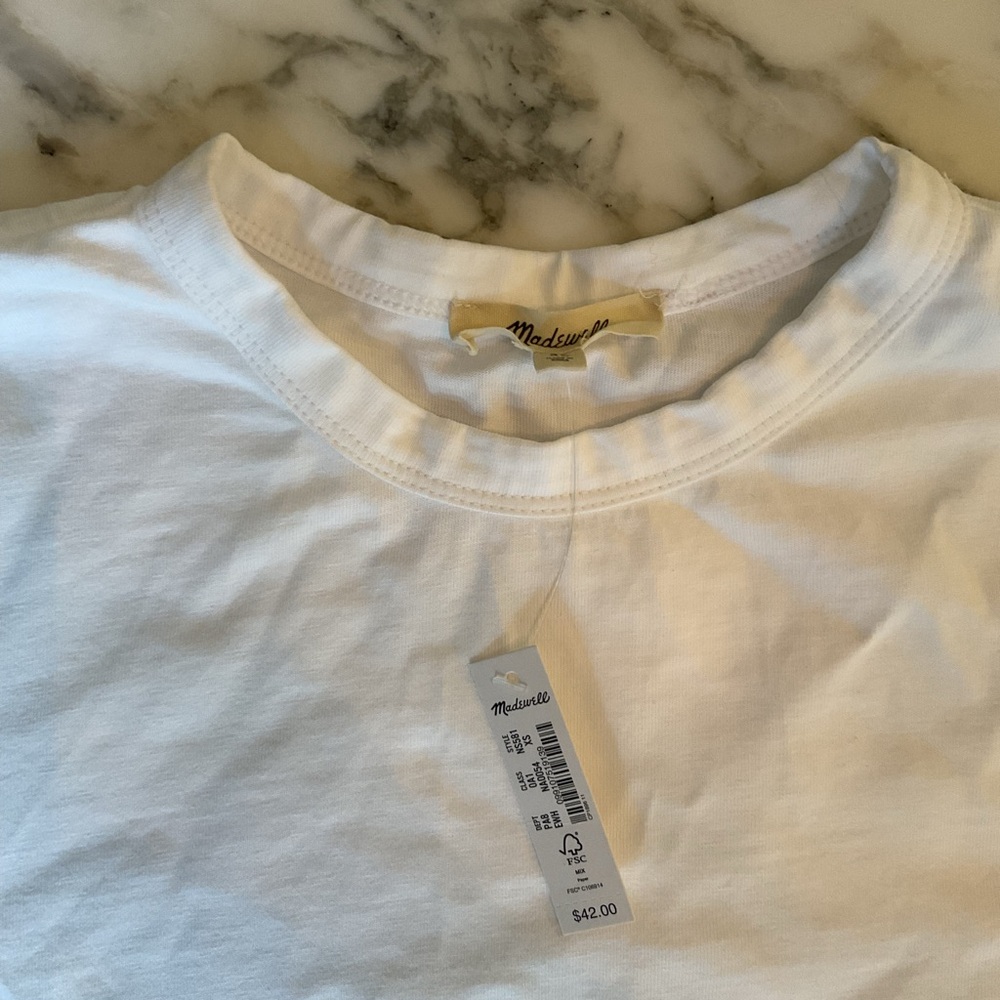 NWT Madewell Cotton Perfect Crewneck White TShirt make up washed off collar - Picture 14 of 15